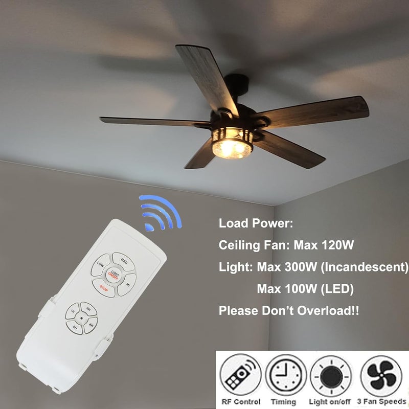 Taigeguang Ceiling Fan Light Remote Control Kit with Receiver,Ceiling Fan Speed,Timer and Light Control,3 in 1 Wireless Universal Remote Control for AC Motor Ceiling Fans (2 Pack) - Image 2